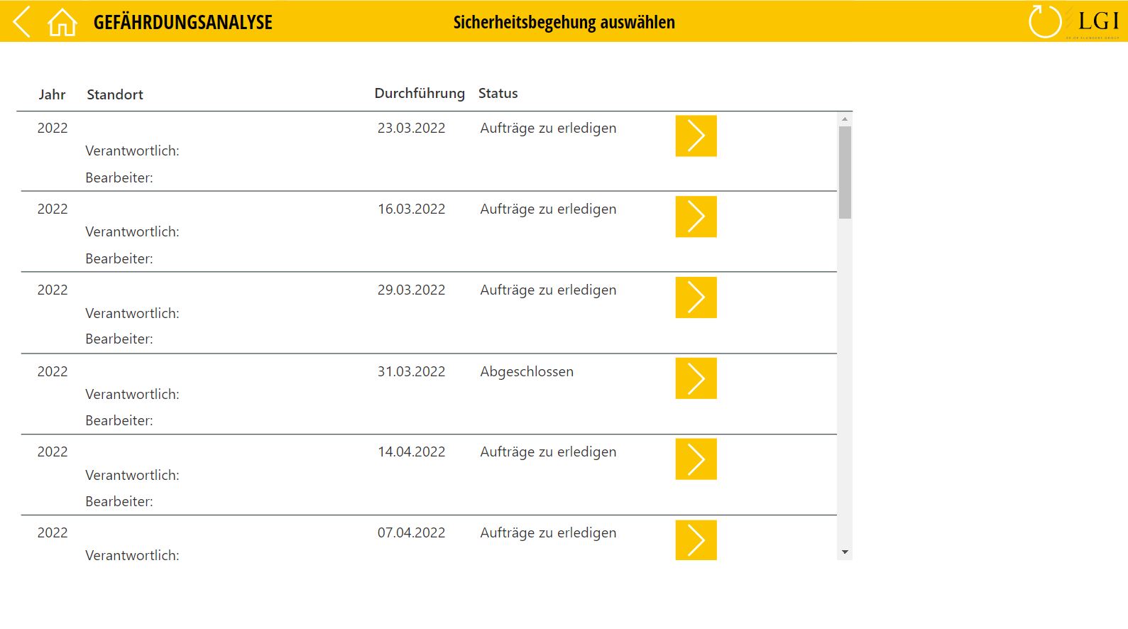 Gefährundungsanalyse Sicherheitsbegehung auswählen Microsoft Power App Canvas