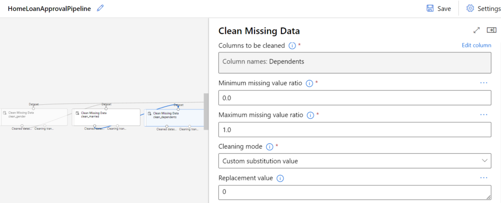 Microsoft Azure ML designer fill dependents - clean missing data