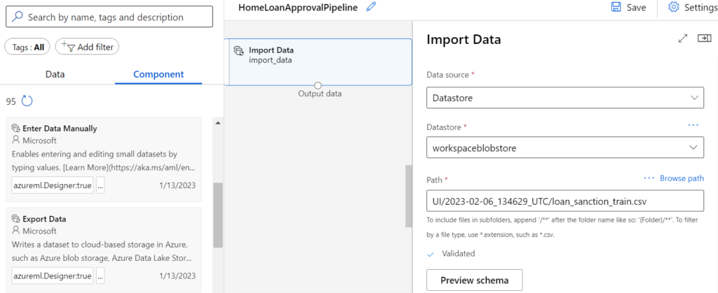 Microsoft Azure ML designer import data