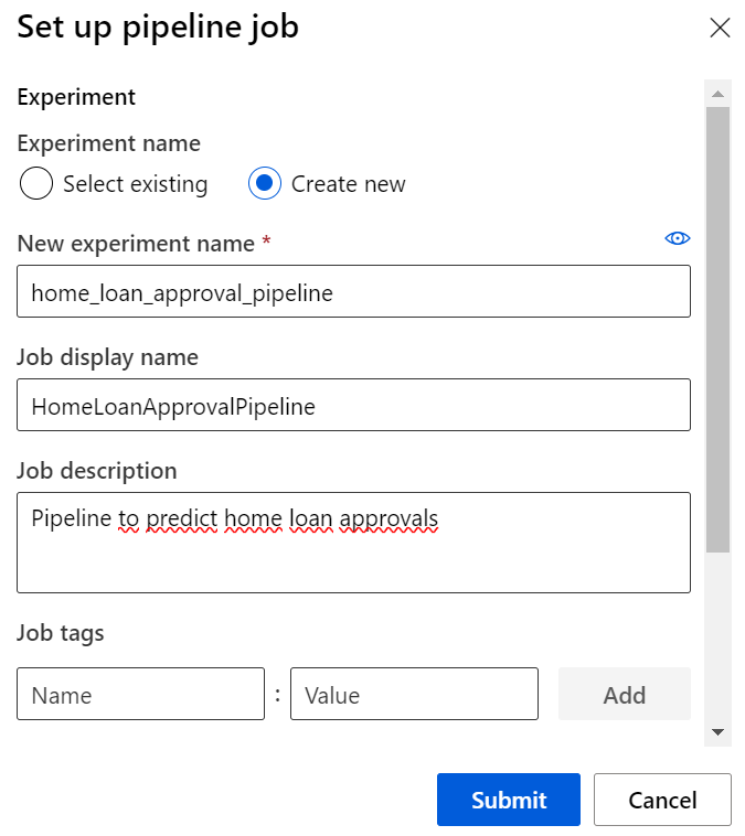 Microsoft Azure ML set up pipeline job