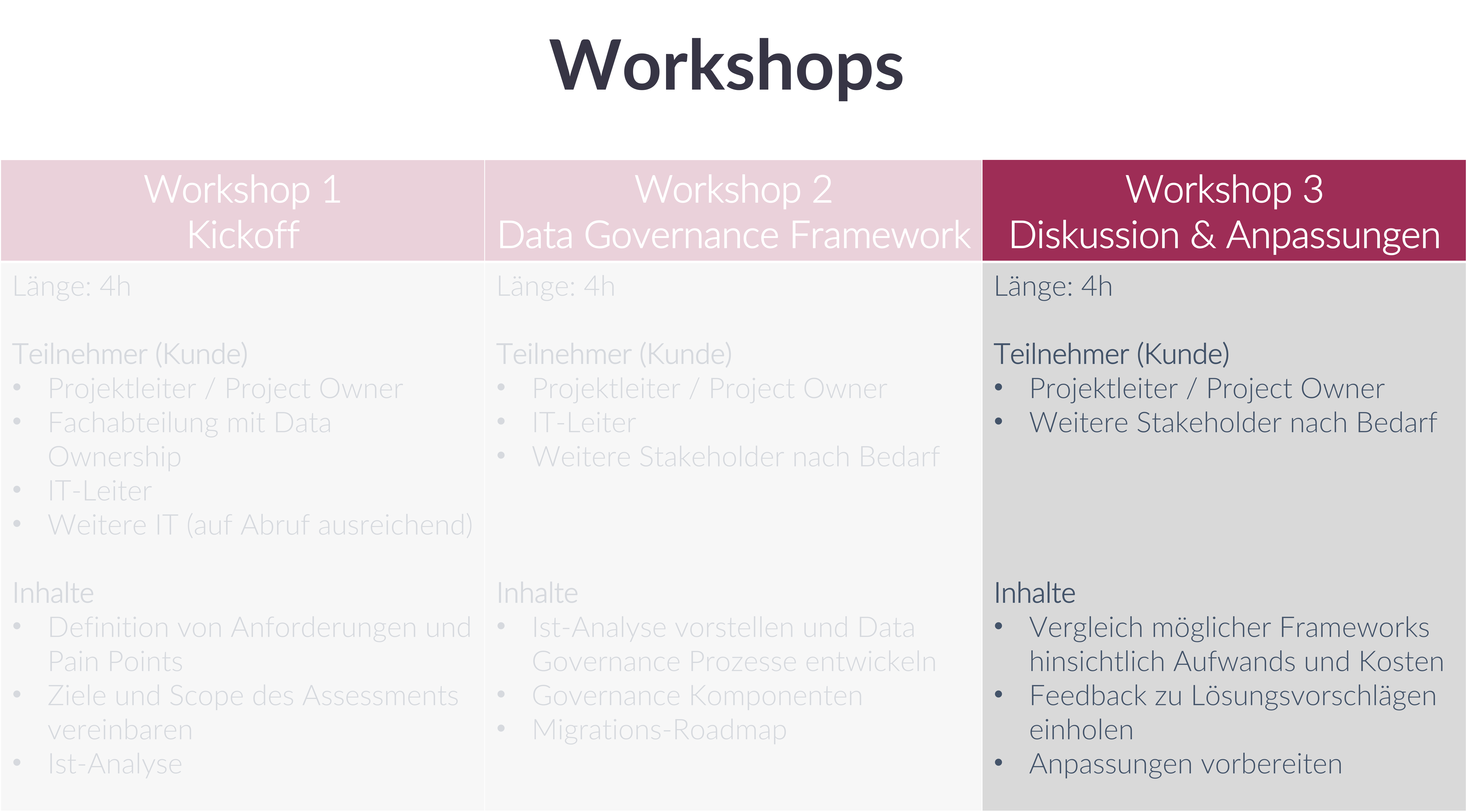Data Governance Assessment Workshop Vergleich
