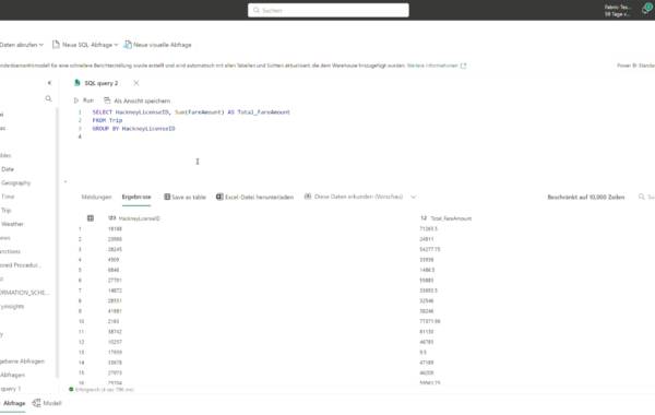 warehouse Farbic SQL-Abfrage DWH Datenarchitektur