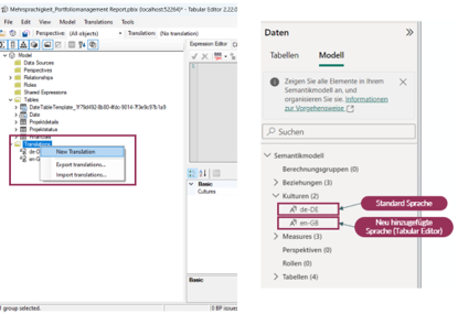 Power BI Übersetzung Sprache Language Metadaten Ebene Tabluar Editor Gebietsschema