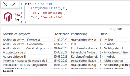 Power BI Übersetzung Translation Berichtselemente DAX Userculture PBI Service