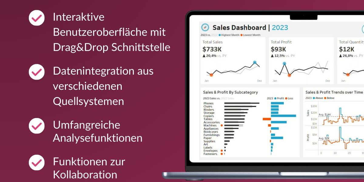 Vorteile des BI-Tools Tableau; Ansicht eines exemplarischen Sales Dashboards in Tableau